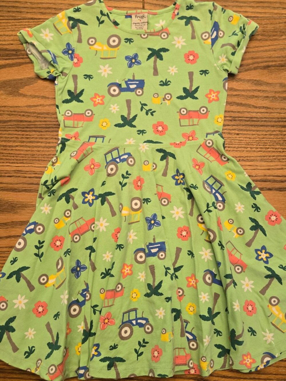 Frugi Tractor Palm Tree Flower Skater Dress - Size 6-7 - Twirl Girls Summer
